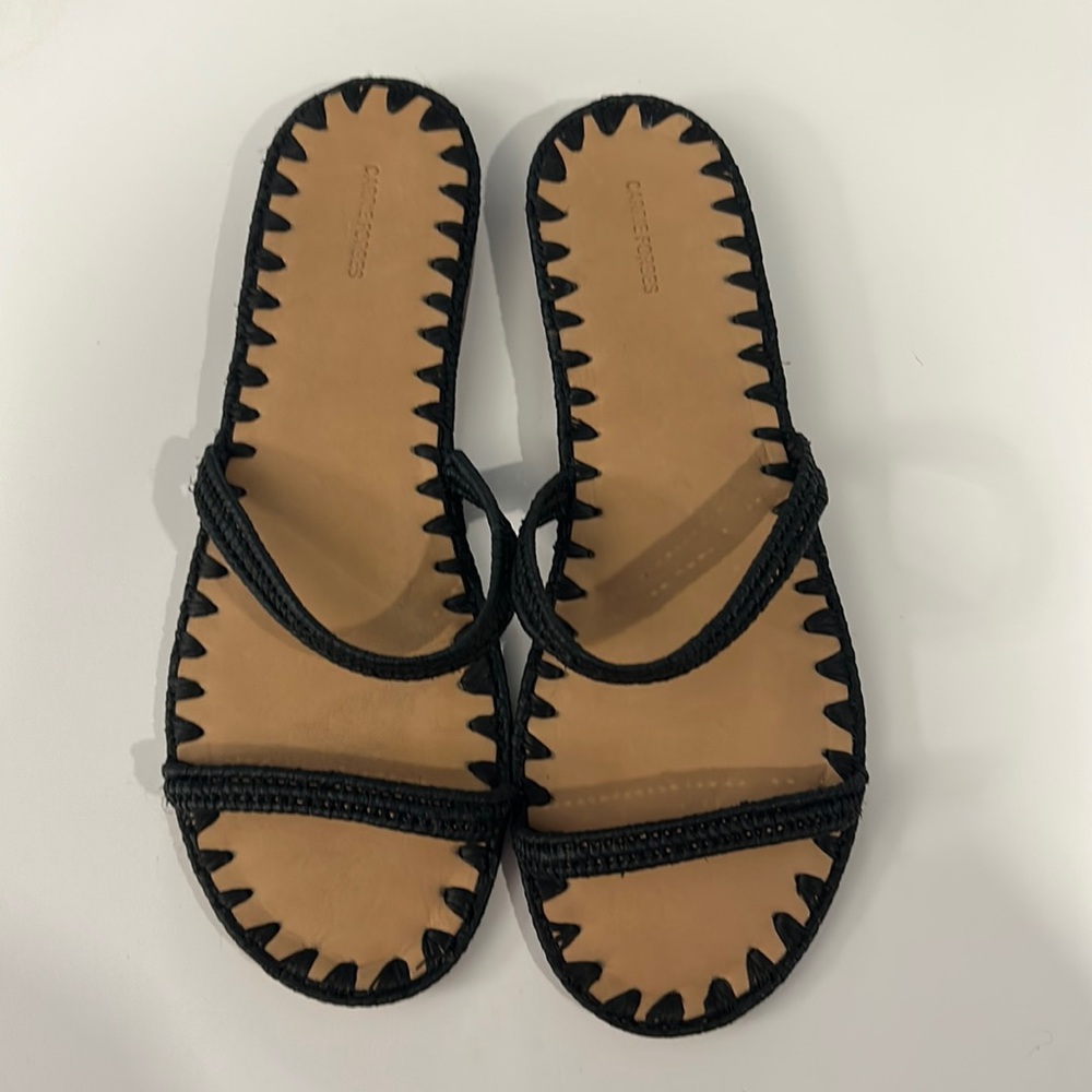 Brand new Carrie Forbes raffia slides
